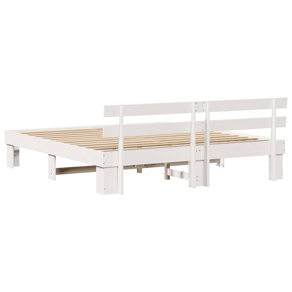 vidaXL Bed Frame with Headboard White 200 x 200 cm Solid Pine Wood