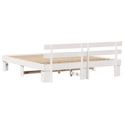 vidaXL Bed Frame with Headboard White 200 x 200 cm Solid Pine Wood