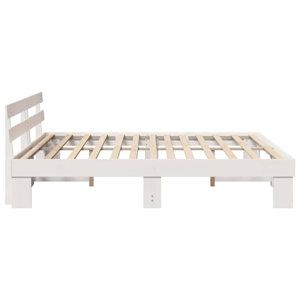 vidaXL Bed Frame with Headboard White 200 x 200 cm Solid Pine Wood