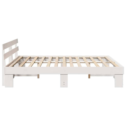 vidaXL Bed Frame with Headboard White 200 x 200 cm Solid Pine Wood
