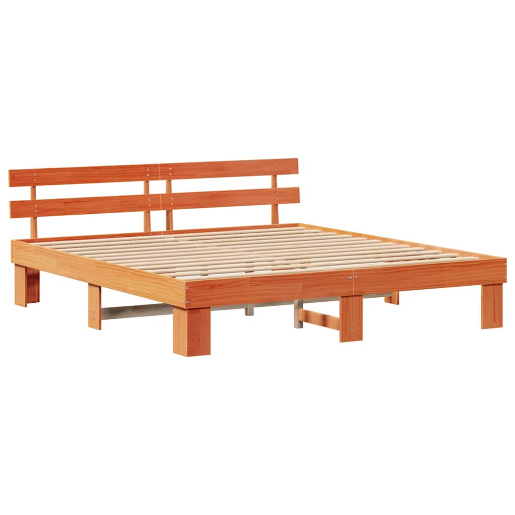 vidaXL Bed Frame with Headboard Wax Brown 200 x 200 cm Solid Pine Wood