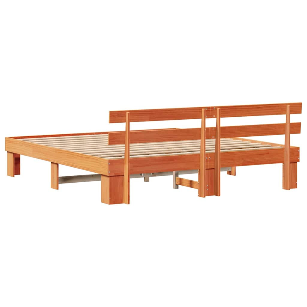 vidaXL Bed Frame with Headboard Wax Brown 200 x 200 cm Solid Pine Wood