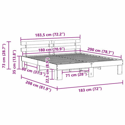 vidaXL Bed Frame with Headboard White 180 x 200 cm Solid Pine Wood