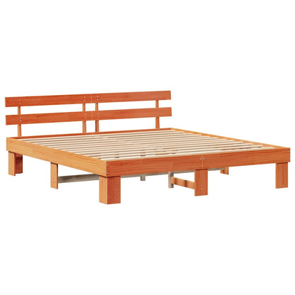 vidaXL Bed Frame with Headboard Wax Brown 180 x 200 cm Solid Pine Wood