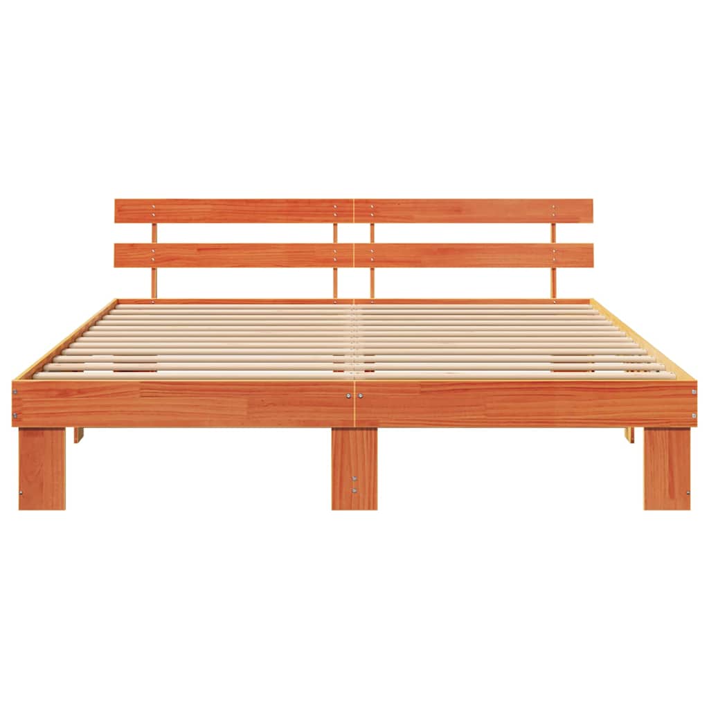 vidaXL Bed Frame with Headboard Wax Brown 180 x 200 cm Solid Pine Wood