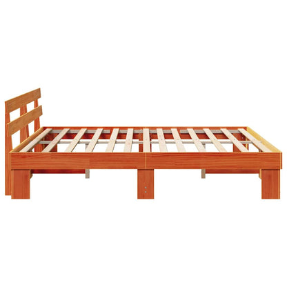 vidaXL Bed Frame with Headboard Wax Brown 180 x 200 cm Solid Pine Wood