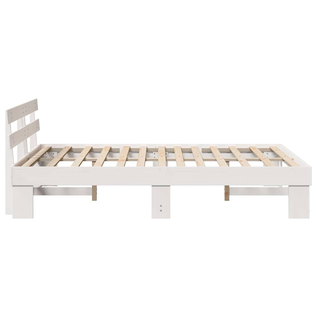 vidaXL Bed Frame with Headboard White 160 x 200 cm Solid Pine Wood