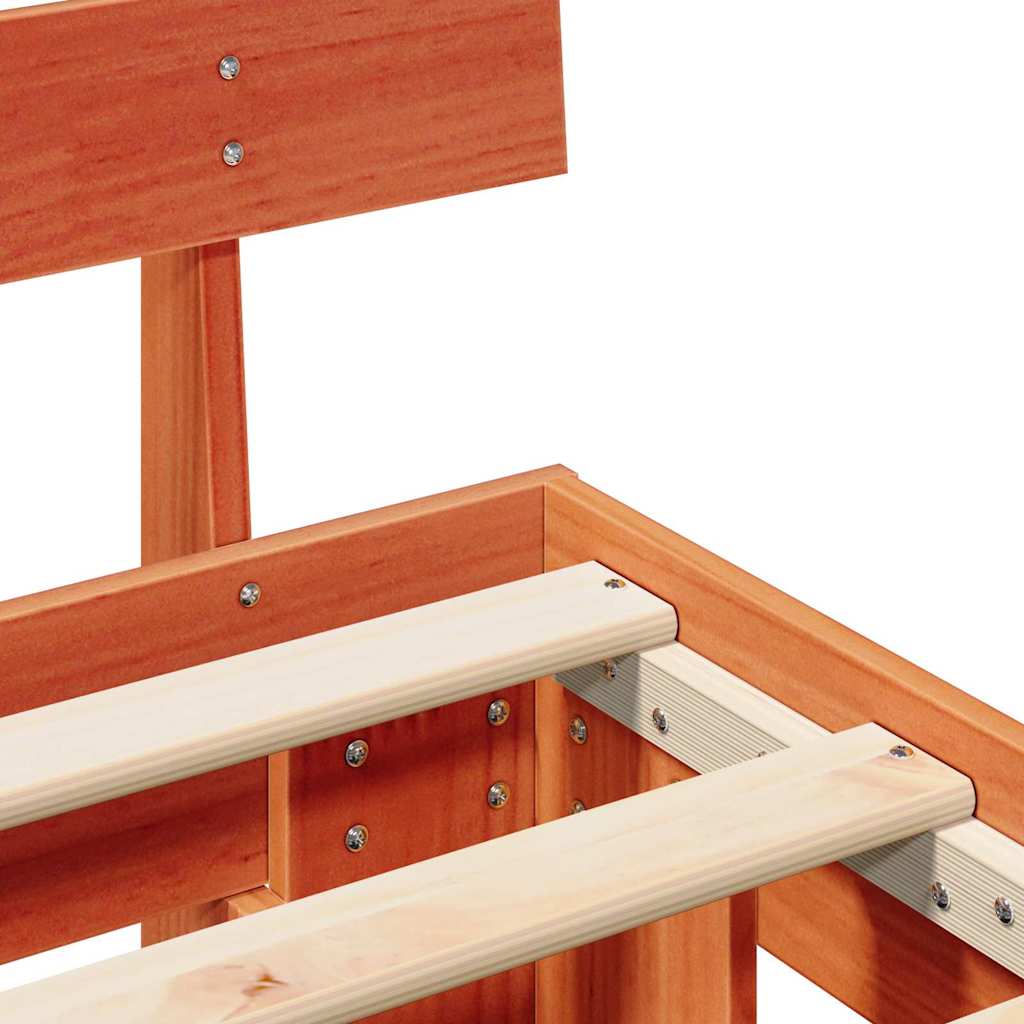 vidaXL Bed Frame with Headboard Wax Brown 160 x 200 cm Solid Pine Wood
