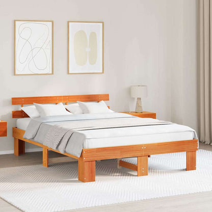 vidaXL Bed Frame with Headboard Wax Brown 160 x 200 cm Solid Pine Wood