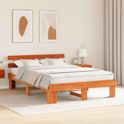 vidaXL Bed Frame with Headboard Wax Brown 160 x 200 cm Solid Pine Wood