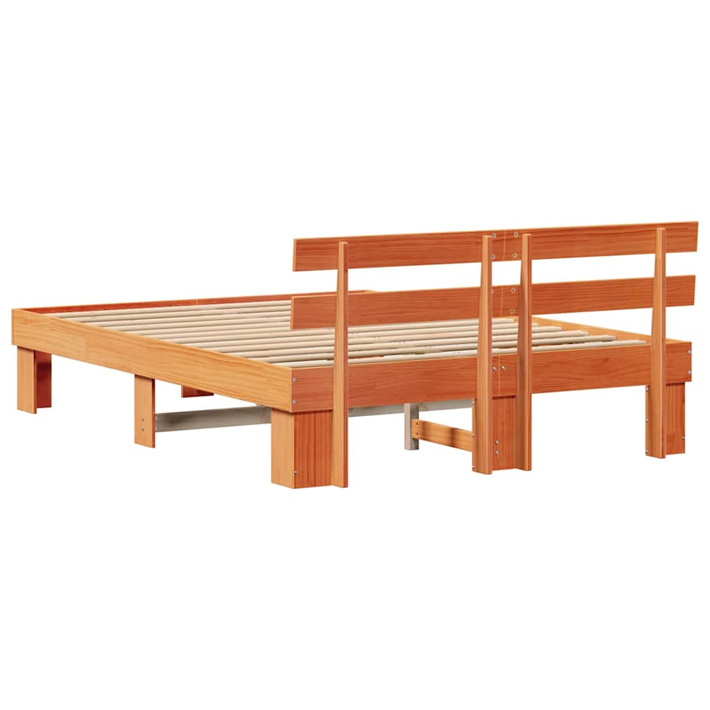 vidaXL Bed Frame with Headboard Wax Brown 160 x 200 cm Solid Pine Wood