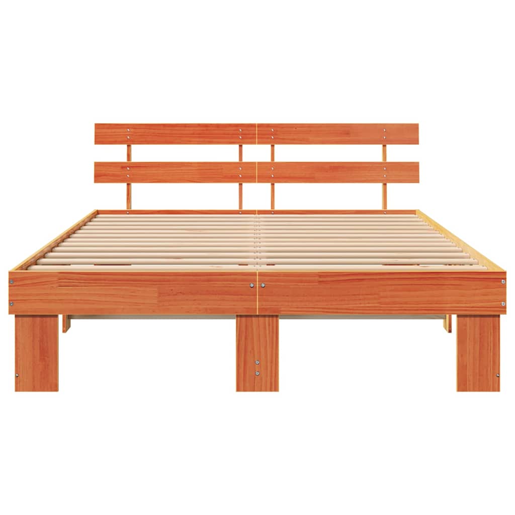 vidaXL Bed Frame with Headboard Wax Brown 160 x 200 cm Solid Pine Wood