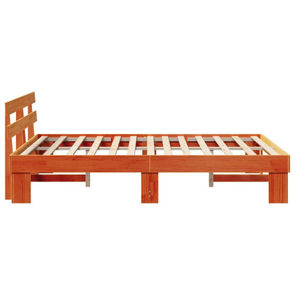 vidaXL Bed Frame with Headboard Wax Brown 160 x 200 cm Solid Pine Wood