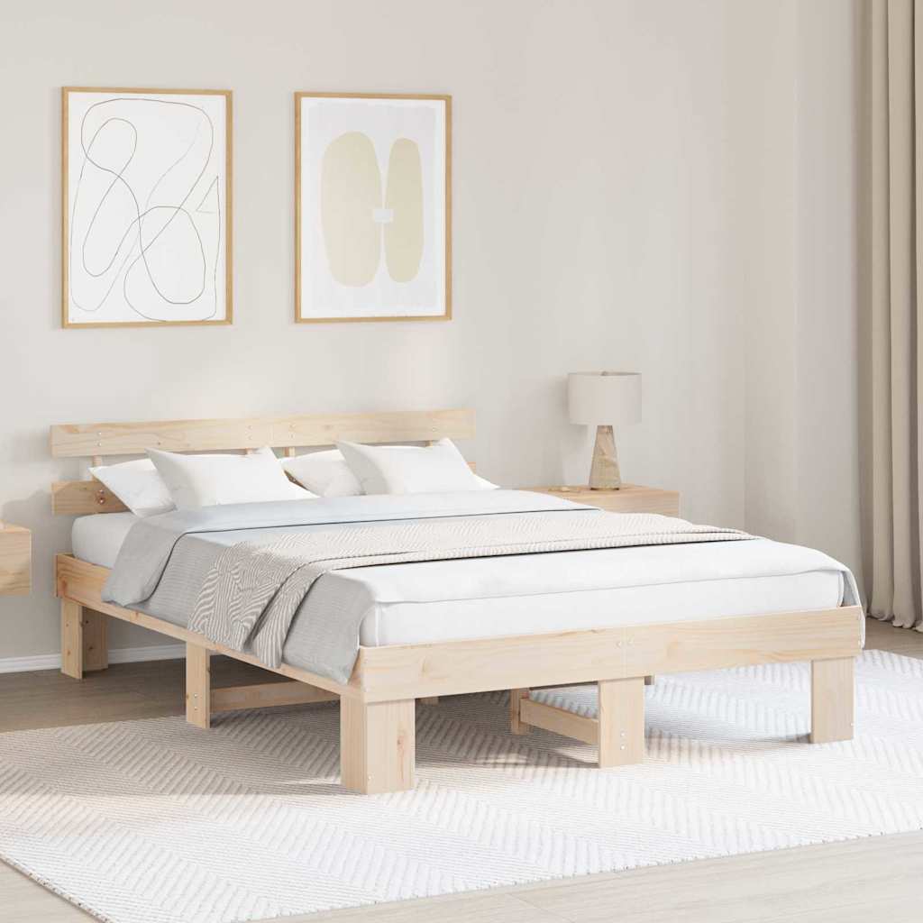 vidaXL Bed Frame with Headboard Natural 150 x 200 cm Solid Pine Wood