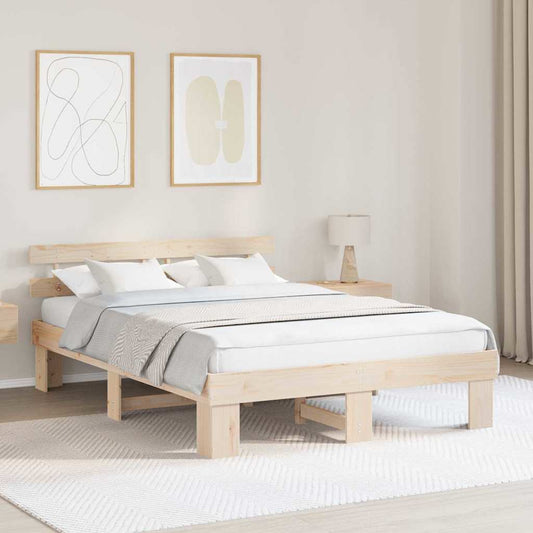 vidaXL Bed Frame with Headboard Natural 150 x 200 cm Solid Pine Wood