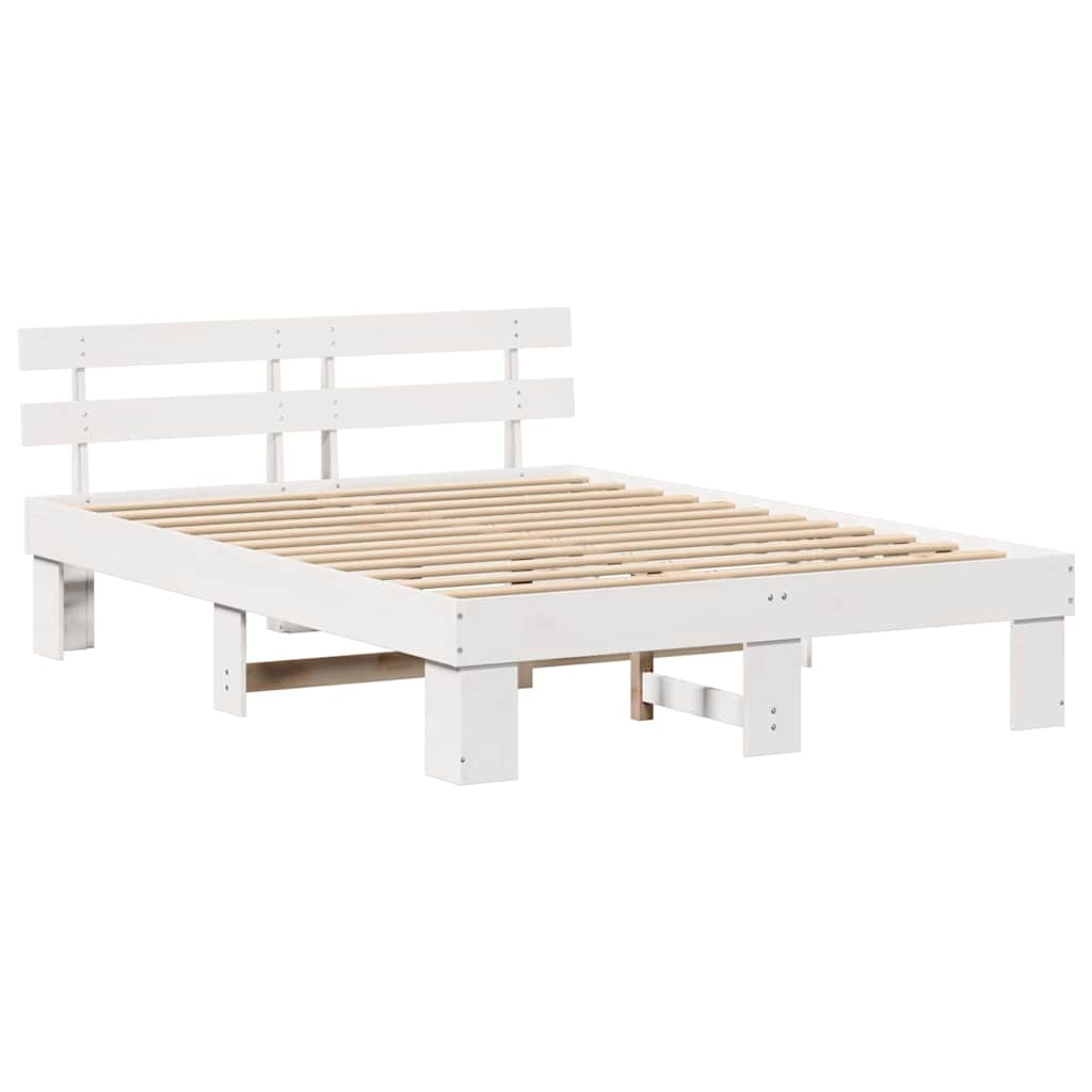 vidaXL Bed Frame with Headboard White 150 x 200 cm Solid Pine Wood