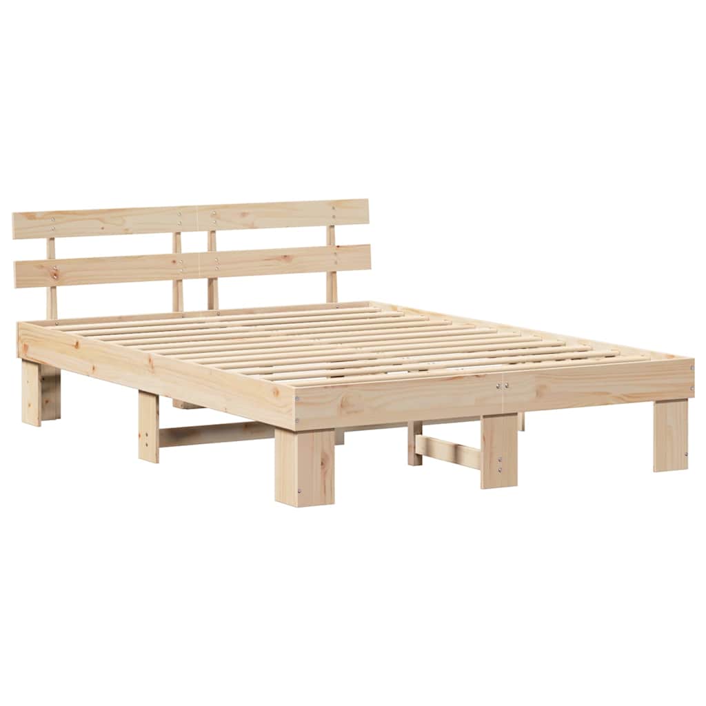 vidaXL Bed Frame with Headboard Natural 140 x 200 cm Solid Pine Wood
