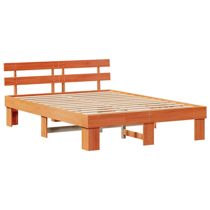 vidaXL Bed Frame with Headboard Wax Brown 140 x 200 cm Solid Pine Wood