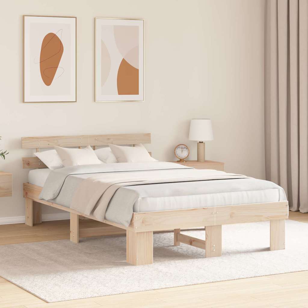 vidaXL Bed Frame with Headboard Natural 120 x 200 cm Solid Pine Wood