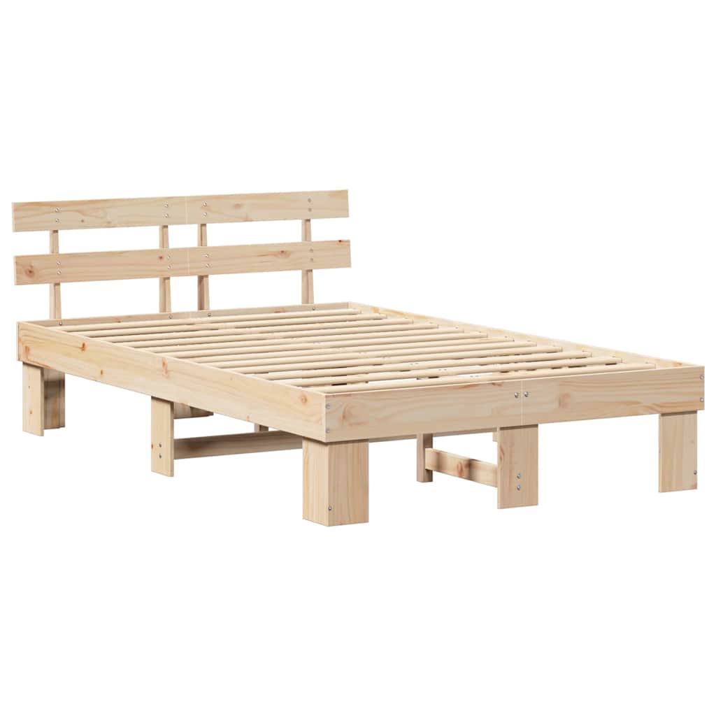 vidaXL Bed Frame with Headboard Natural 120 x 200 cm Solid Pine Wood