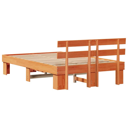 vidaXL Bed Frame with Headboard Wax Brown 120 x 200 cm Solid Pine Wood
