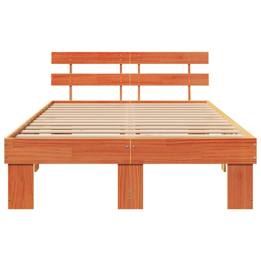 vidaXL Bed Frame with Headboard Wax Brown 120 x 200 cm Solid Pine Wood
