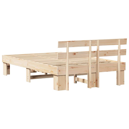 vidaXL Bed Frame with Headboard Natural 140 x 190 cm Solid Pine Wood