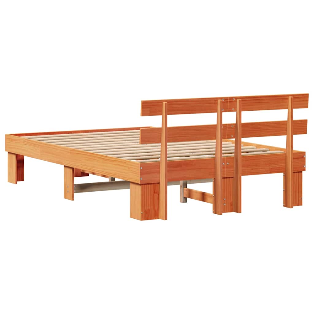 vidaXL Bed Frame with Headboard Wax Brown 140 x 190 cm Solid Pine Wood
