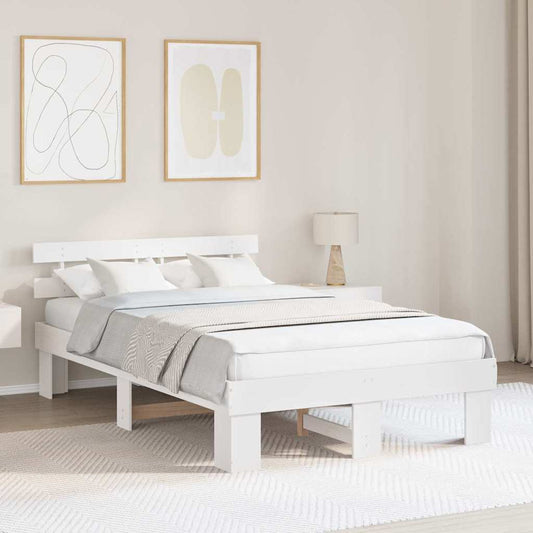 vidaXL Bed Frame with Headboard White 135 x 190 cm Solid Pine Wood