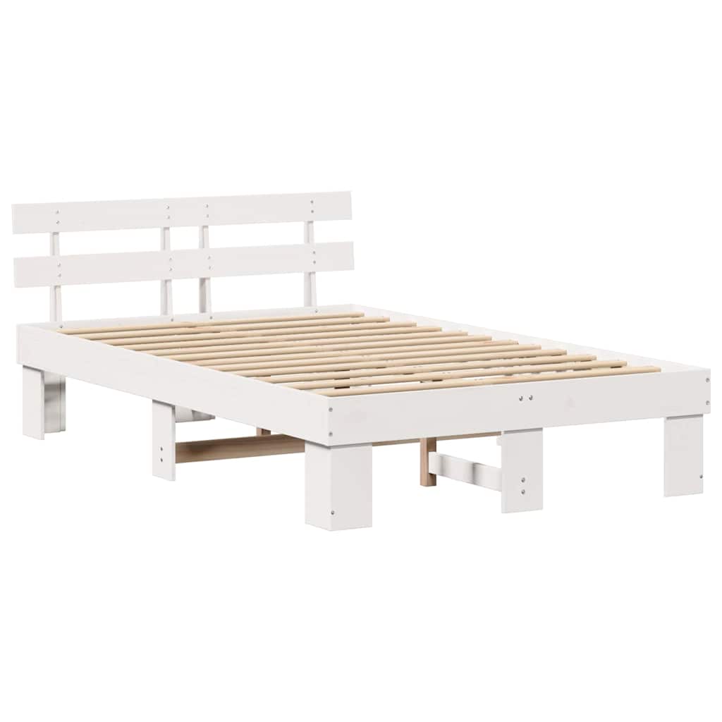 vidaXL Bed Frame with Headboard White 135 x 190 cm Solid Pine Wood