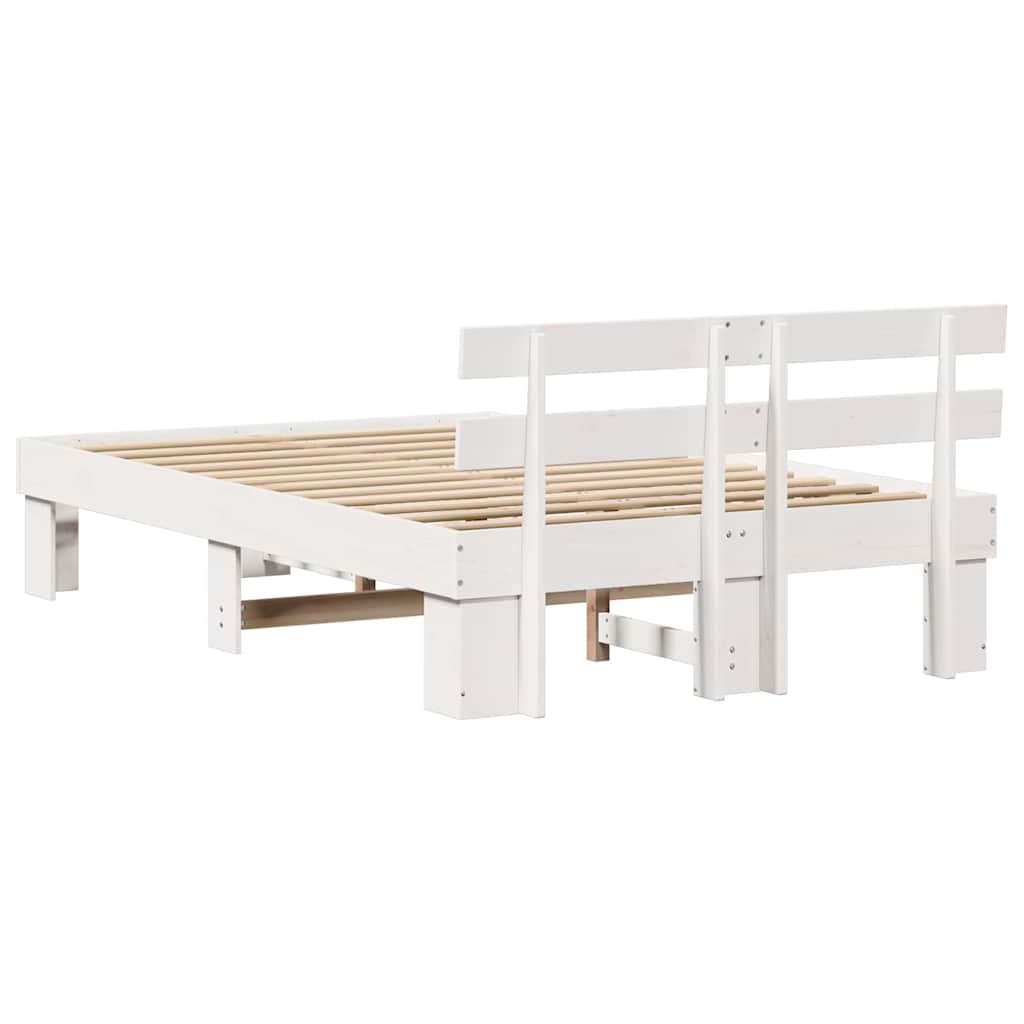 vidaXL Bed Frame with Headboard White 135 x 190 cm Solid Pine Wood