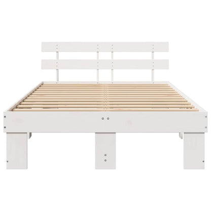 vidaXL Bed Frame with Headboard White 135 x 190 cm Solid Pine Wood