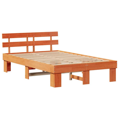 vidaXL Bed Frame with Headboard Wax Brown 135 x 190 cm Solid Pine Wood
