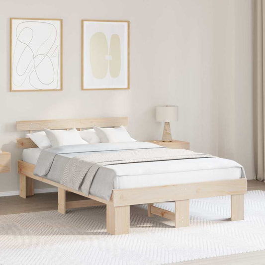 vidaXL Bed Frame with Headboard Natural 120 x 190 cm Solid Pine Wood
