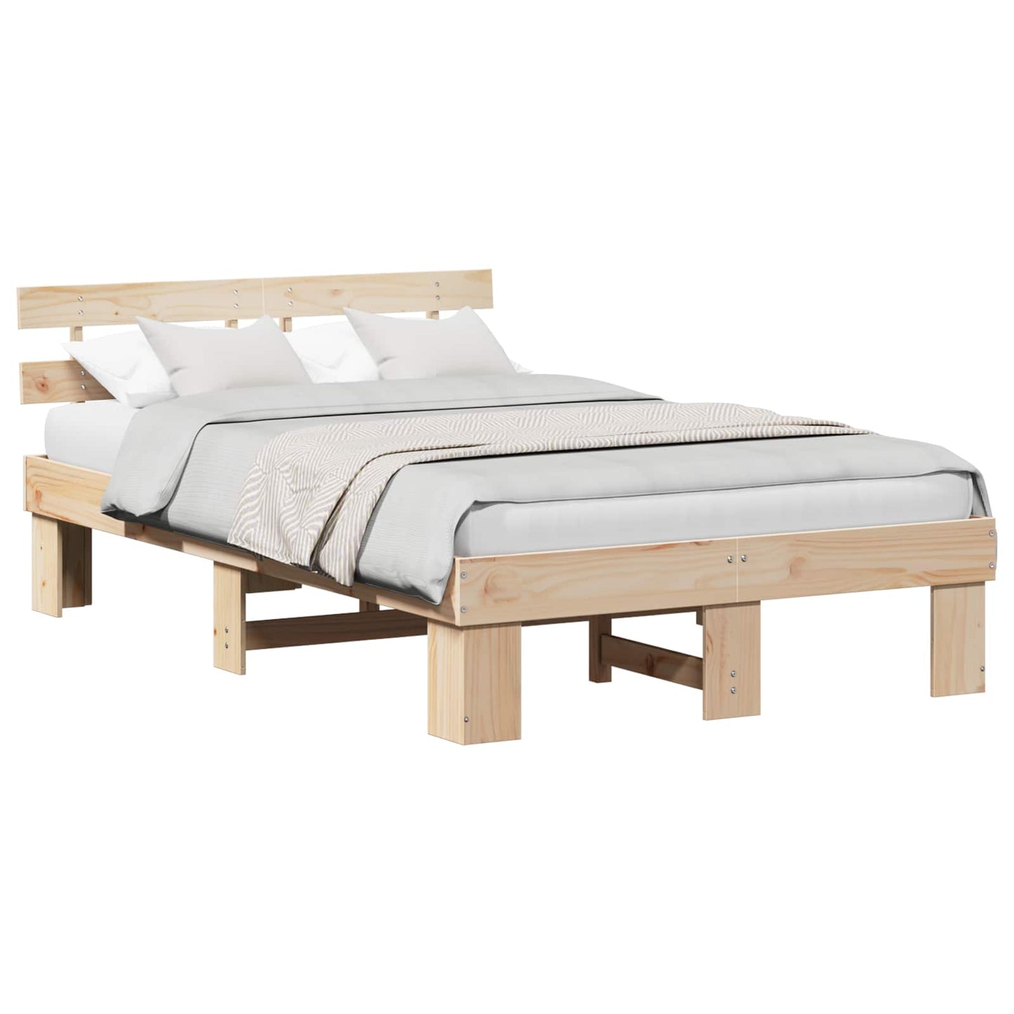 vidaXL Bed Frame with Headboard Natural 120 x 190 cm Solid Pine Wood