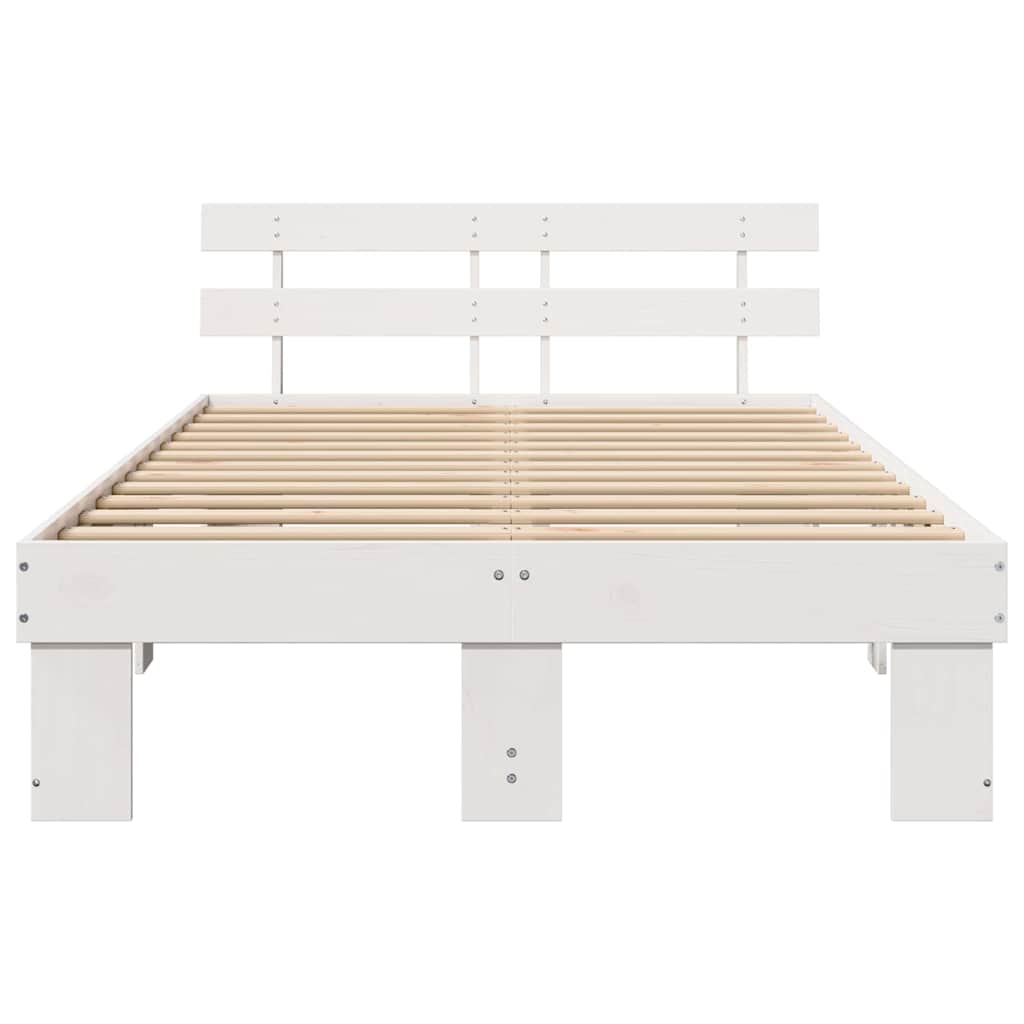 vidaXL Bed Frame with Headboard White 120 x 190 cm Solid Pine Wood