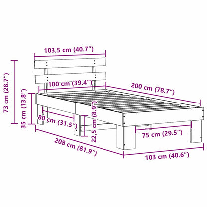 vidaXL Bed Frame with Headboard Natural 100 x 200 cm Solid Pine Wood