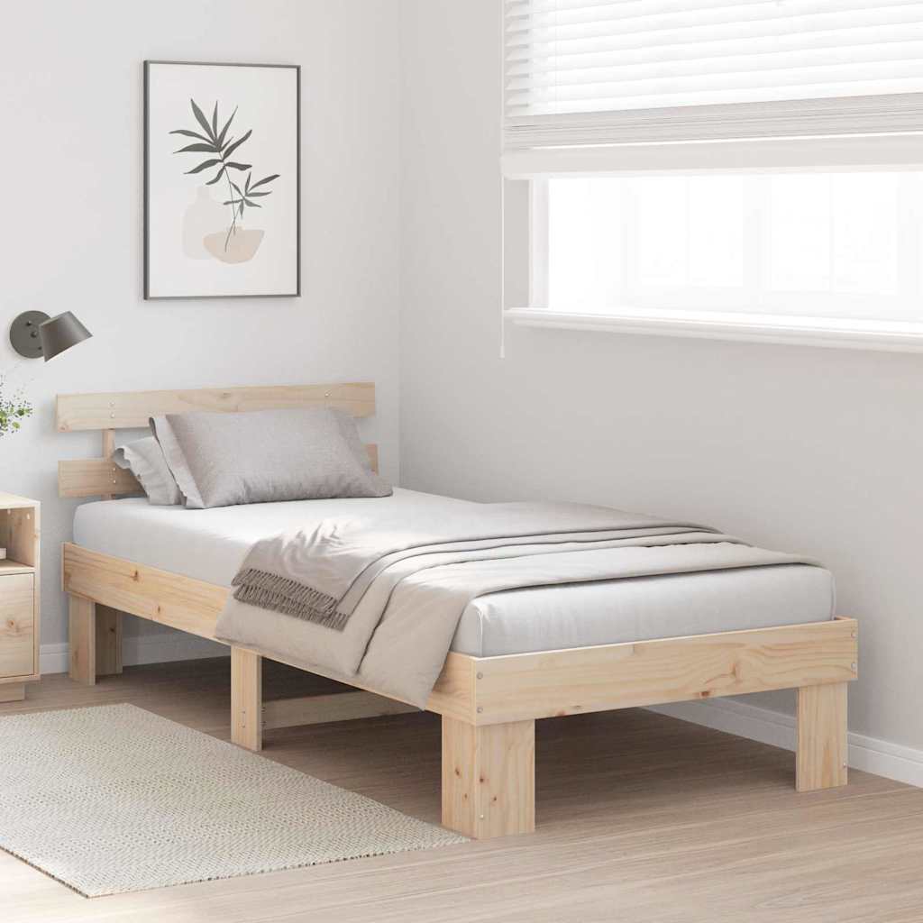 vidaXL Bed Frame with Headboard Natural 90 x 200 cm Solid Pine Wood