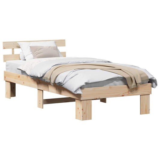 vidaXL Bed Frame with Headboard Natural 90 x 200 cm Solid Pine Wood