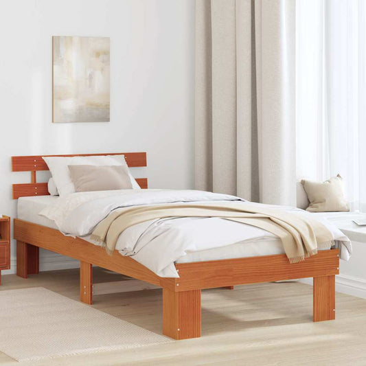 vidaXL Bed Frame with Headboard Wax Brown 90 x 200 cm Solid Pine Wood