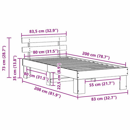 vidaXL Bed Frame with Headboard White 80 x 200 cm Solid Pine Wood