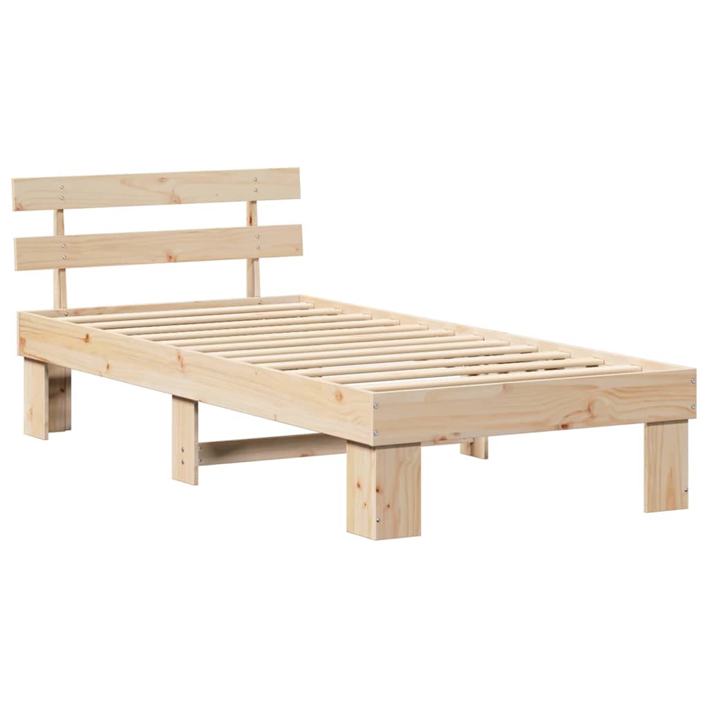 vidaXL Bed Frame with Headboard Natural 90 x 190 cm Solid Pine Wood