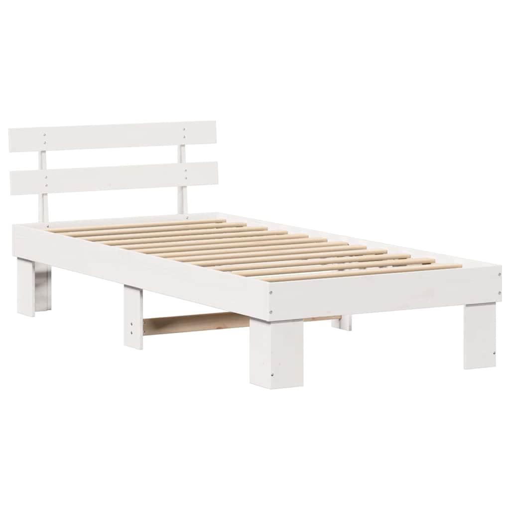 vidaXL Bed Frame with Headboard White 90 x 190 cm Solid Pine Wood