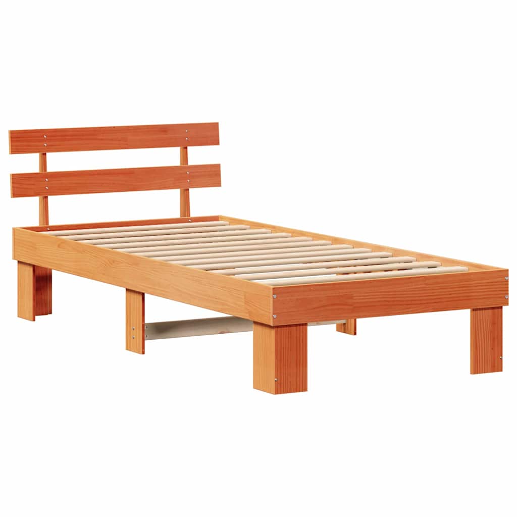 vidaXL Bed Frame with Headboard Wax Brown 90 x 190 cm Solid Pine Wood