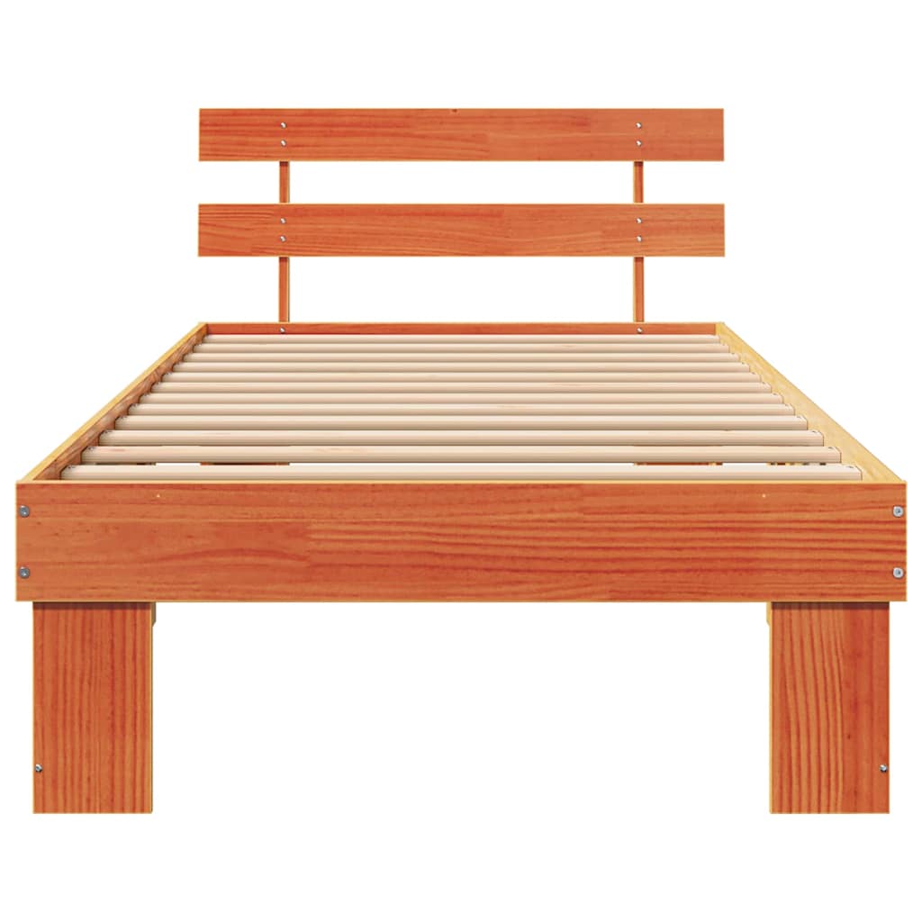 vidaXL Bed Frame with Headboard Wax Brown 90 x 190 cm Solid Pine Wood