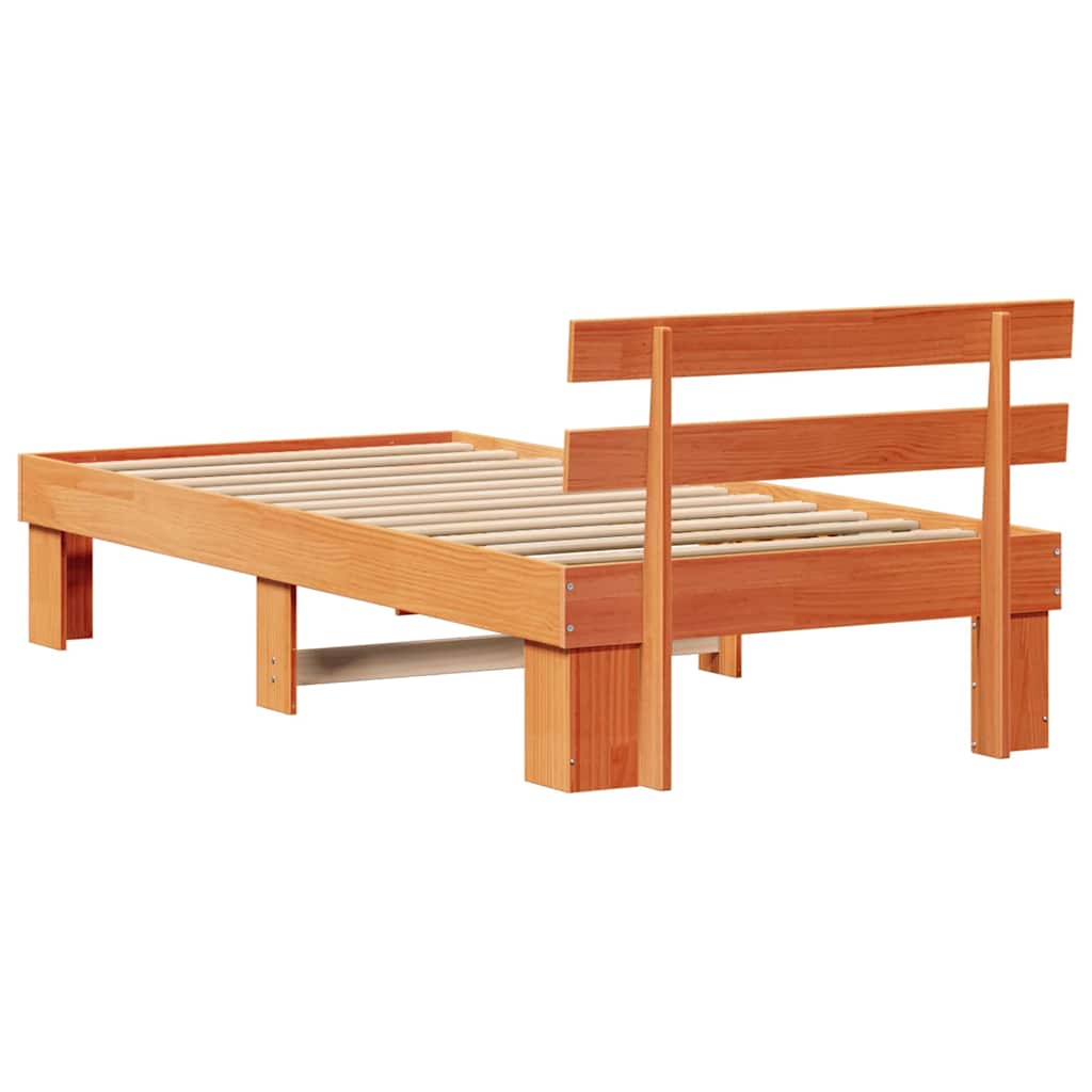 vidaXL Bed Frame with Headboard Wax Brown 75 x 190 cm Solid Pine Wood