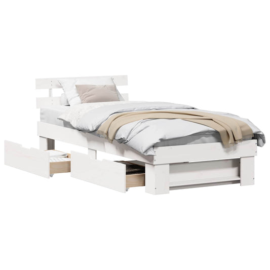 vidaXL Bed Frame with Headboard White 100 x 200 cm Solid Pine Wood