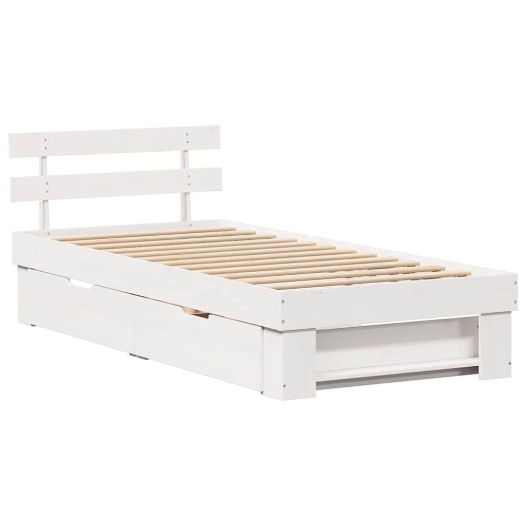 vidaXL Bed Frame with Headboard White 100 x 200 cm Solid Pine Wood