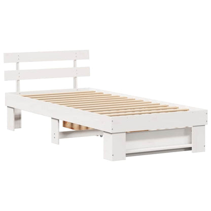 vidaXL Bed Frame with Headboard White 100 x 200 cm Solid Pine Wood