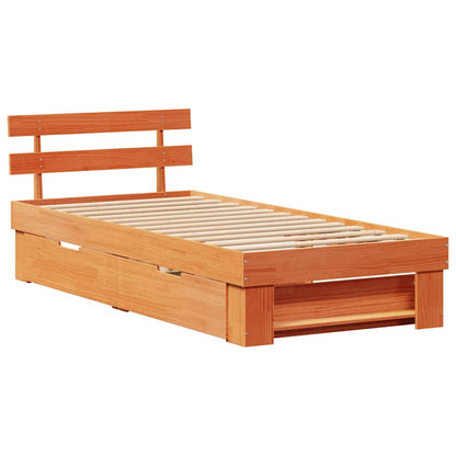 vidaXL Bed Frame with Headboard Wax Brown 100 x 200 cm Solid Pine Wood